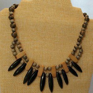 Grey Black Tagua Necklace Handmade Organic Tagua Jewelry Ecuador 17" classic bib